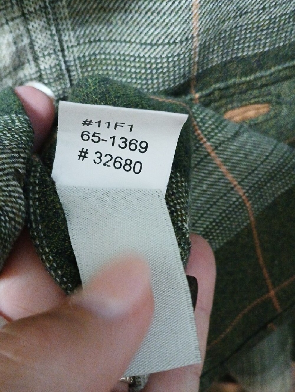 Orvis Olive and Cream Plaid Flannel Shirt with Brown Elbow Patches - Picture 6 of 7